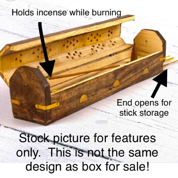 Hand carved wooden incense box, 2 cone/2 stick holder & box of 8 sticks -NWOT - Picture 9 of 16